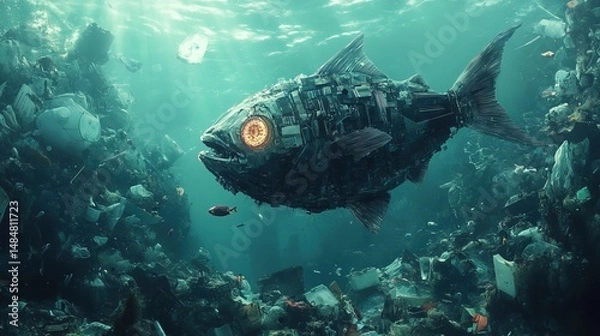 Obraz Cyborg Fish in a Polluted Ocean