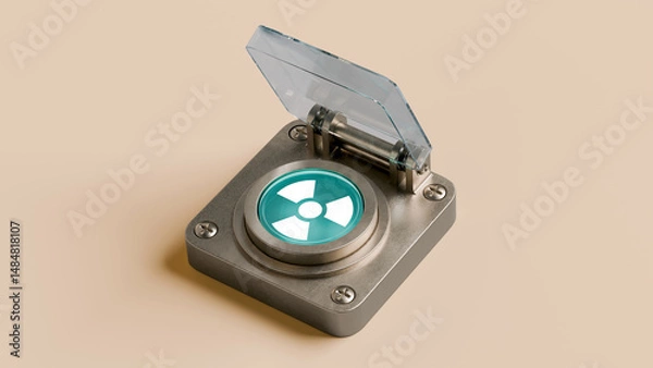 Obraz Nuclear Launch Button with Transparent Protective Cover - Emergency Activation and Danger Concept, 3D Render