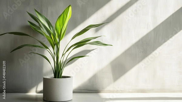 Fototapeta A potted plant on a modern desk, symbolizing simplicity and focus in a clean workspace.