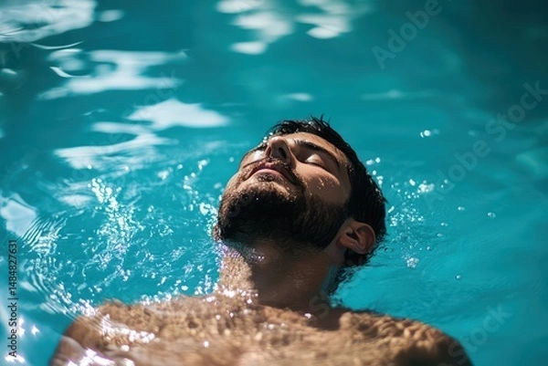 Obraz Man Relaxing in Outdoor Swimming Pool