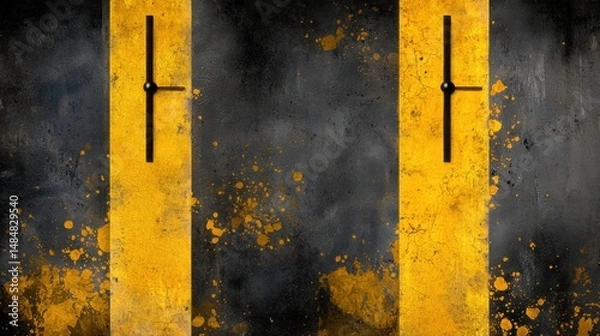 Fototapeta A black and yellow clock face on a wall.