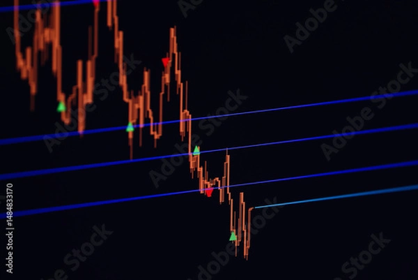 Fototapeta Carefully Analyzing Stock Market Trends in Detail Using Price Charts and Data Visualization
