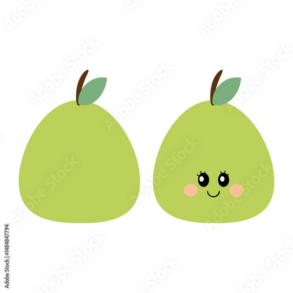 Fototapeta Hand drawing cartoon pear sticker. cute fruit drawing, doodle, white background