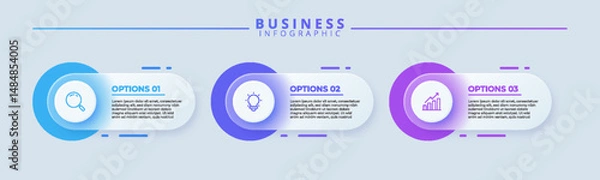 Fototapeta Design template for vector infographic labels with icons and 3 options or steps. Suitable for process diagrams, presentations, workflow layouts, banners, flow charts, and infographics.