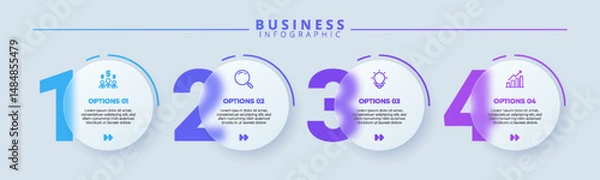 Fototapeta Design template for vector infographic labels with icons and 4 options or steps. Suitable for process diagrams, presentations, workflow layouts, banners, flow charts, and infographics.