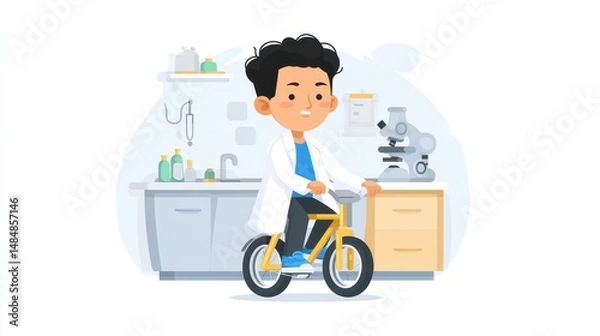 Obraz Scientist on a Bike: Creative Lab Illustration