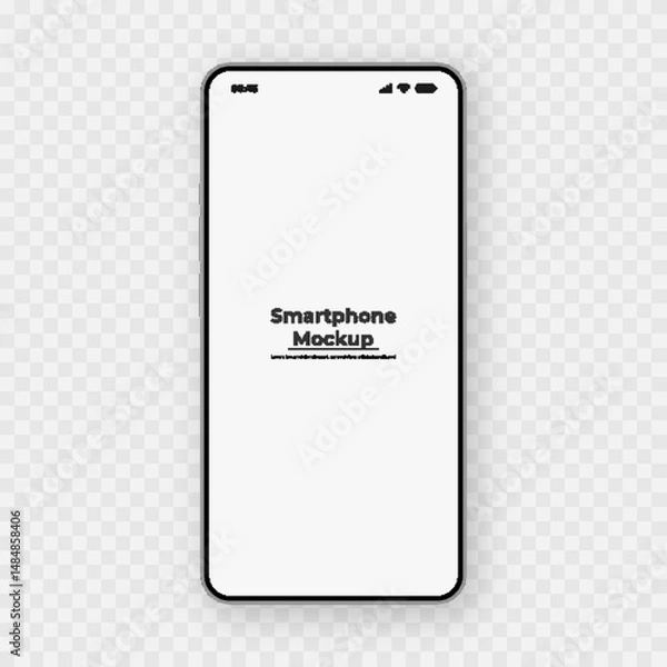 Fototapeta Realistic smartphone mockup in front view. 3D mobile device with shadow on white background. High-quality vector for UI UX design showcase.