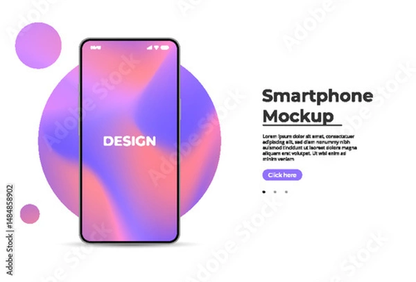 Fototapeta Realistic smartphone mockup in front view. 3D mobile device with shadow on white background. High-quality vector for UI UX design showcase.