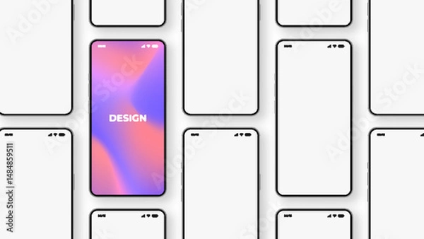 Fototapeta Realistic smartphone mockup in front view. 3D mobile device with shadow on white background. High-quality vector for UI UX design showcase.