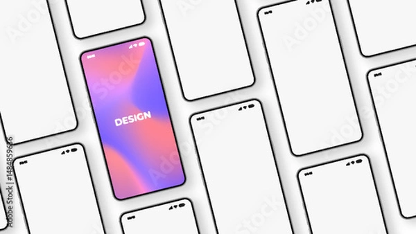 Fototapeta Realistic smartphone mockup in front view. 3D mobile device with shadow on white background. High-quality vector for UI UX design showcase.