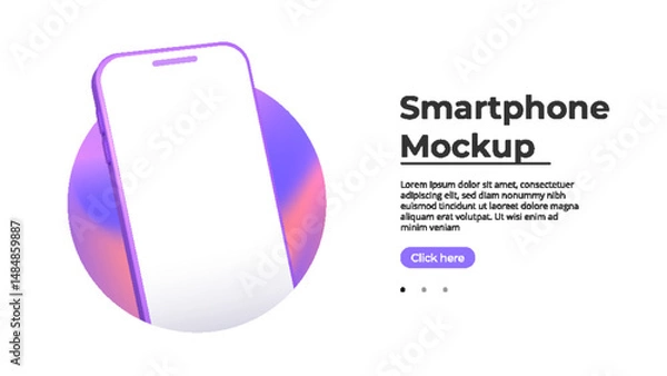 Fototapeta Realistic smartphone mockup in front view. 3D mobile device with shadow on white background. High-quality vector for UI UX design showcase.