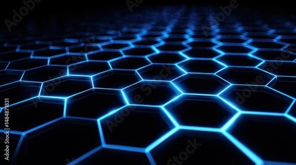 Obraz Glowing Hexagon Grid Futuristic Tech Background is a premium-quality stock image ideal for use in lifestyle blogs, health content, promotional campaigns, and editorial publications.