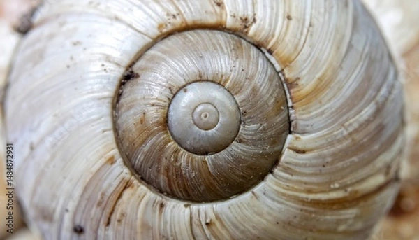Fototapeta Close-up of a spiral shell beach nature photography serene environment macro view shell study