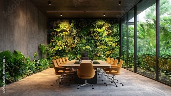 Obraz A modern conference room surrounded by vertical gardens and greenery