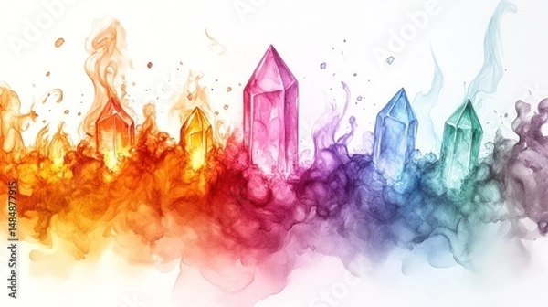 Obraz Colorful crystals emerge from vibrant, swirling flames