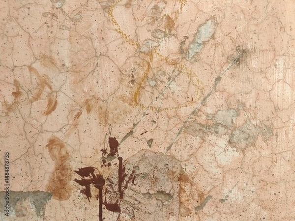 Fototapeta Wall fragment with scratches and cracks.Grunge Weathered Wall Texture with Peeling Paint for Industrial or Artistic Backgrounds.Retro Vintage Worn Wall Wallpaper.Decayed Cracked Rough Abstract Banner.