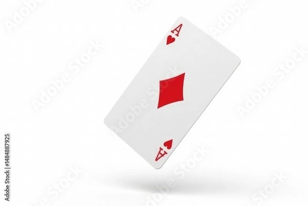 Fototapeta Close-up of a single playing card flipping in mid-air, isolated on white , spades, macro, simple