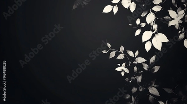 Fototapeta Dark background with delicate, light-colored leaves
