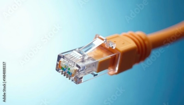 Fototapeta Close up of single wired ethernet cable isolated , online, technology, cable