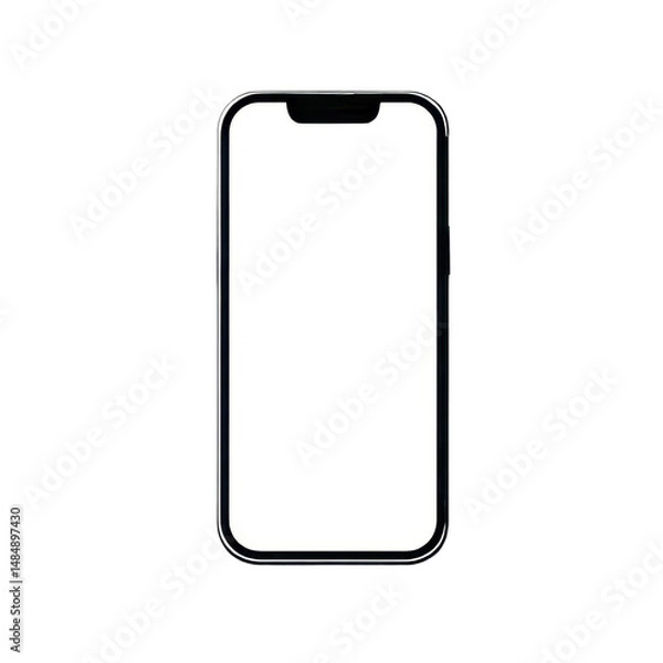 Fototapeta Modern cellphone device with a blank white screen display on transparent background