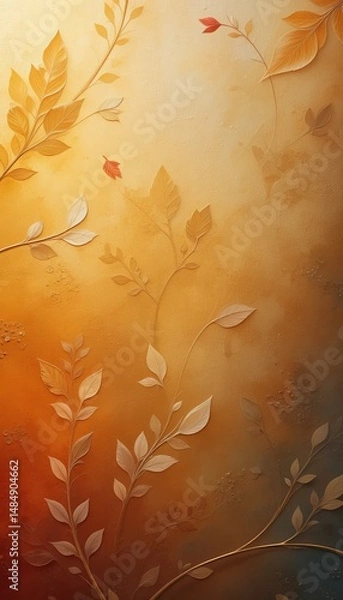 Fototapeta Abstract fall background with warm gradient tones, soft textures, and subtle leaves patterns creating a cozy autumn vibe Generative AI