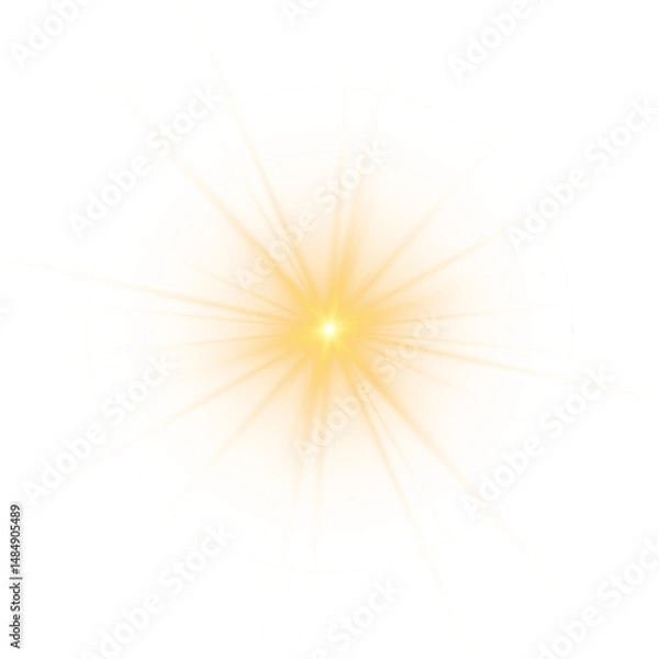 Fototapeta Png light effect. Spotlight spark. Stadium Lighting. Sunlight, Spot lighting with insert bams of ICE strobes. Bring in the spotlight with a star. 