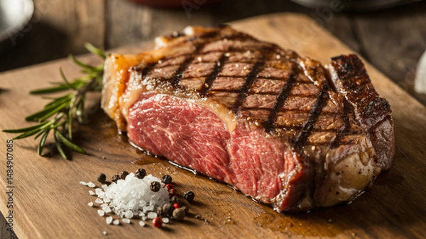 Fototapeta Classic grilled steak with a charred crust and juicy center high-resolution images