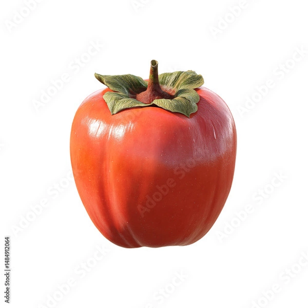 Fototapeta Ripe Single Persimmon Fruit with Stem and Calyx