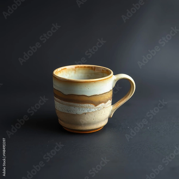 Obraz handmade Ceramic Coffee Mug with Earth Tone Glaze on Dark Background
