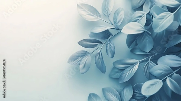 Fototapeta Serene blue leaves on pastel background (1)