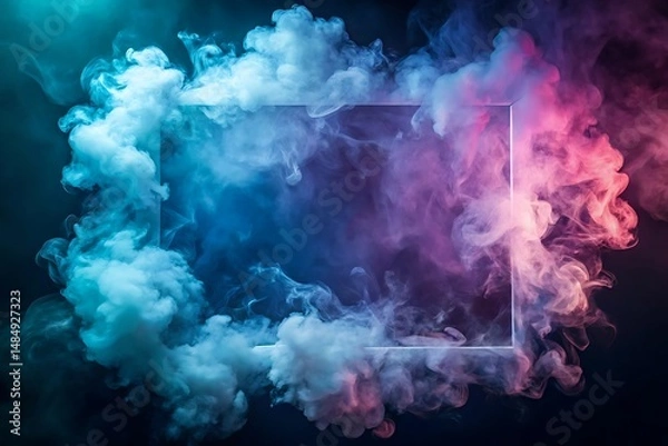 Fototapeta Large cloud of smoke is surrounding a square frame