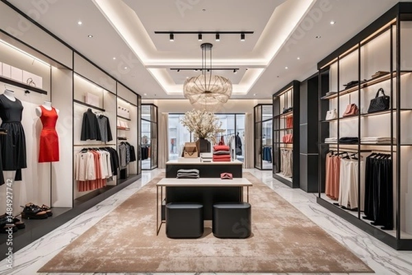 Fototapeta Trendy Customizable Retail Space with Contemporary Design and Fashion-Forward Appeal