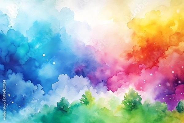 Fototapeta Painting of a sky with trees and a rainbow