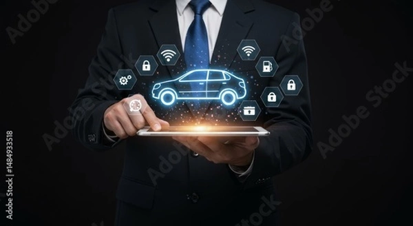 Fototapeta Connected car technology displayed on a tablet