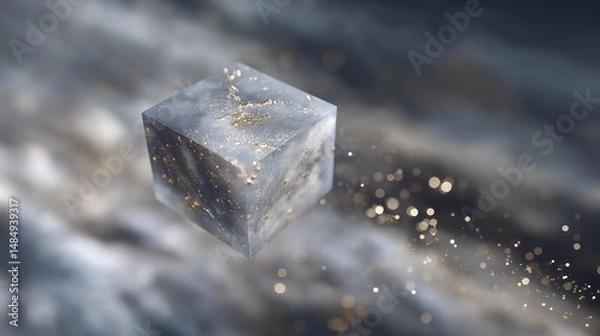 Fototapeta A rotating galaxy cube in space with lens flares and particles