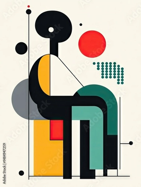 Fototapeta Modern Abstract Geometric Composition in Constructivist Style with Colorful Shapes