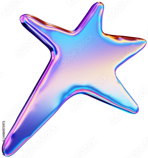 Fototapeta Abstract 3D y2k chrome shape clipart,  iridescent liquid form isolated. Render of geometric metal illustration