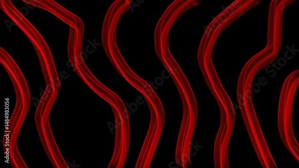 Fototapeta Red flowing abstract waves on black background