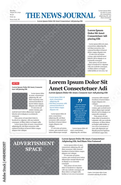 Fototapeta Vintage newspaper front page layout. Perfect for editorial, historical, or thematic print and digital uses. Tabloid size.