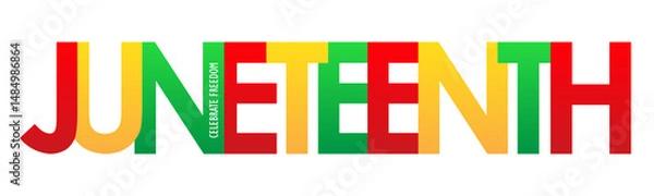 Fototapeta JUNETEENTH red, yellow and green typography banner on transparent background