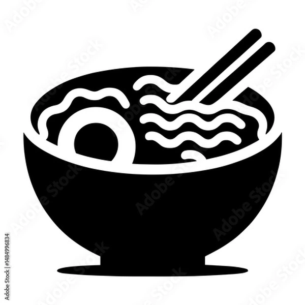 Obraz "Vector Icon Of Ramen: A Minimal Pictogram Depicting A Hot Bowl Of Soup And Noodles With Chopsticks, Capturing The Essence Of Delicious Street Food."