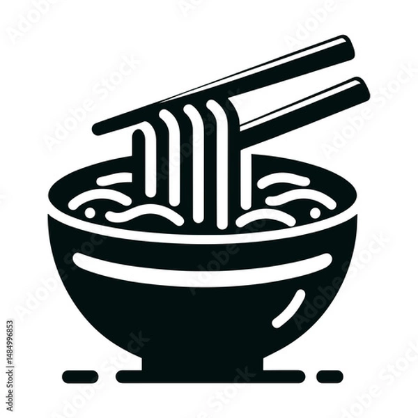 Obraz "Ramen Icon Vector: A Stylish Pictogram Of A Steaming Bowl Of Noodles With Chopsticks, Perfectly Representing Asian Food Culture In A Clean Design."
