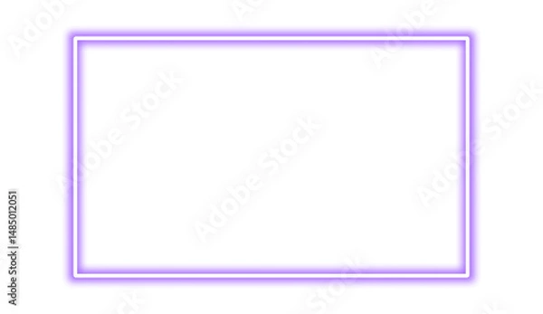 Fototapeta Violet purple neon rectangle shape frame. Vivid glowing lavender border isolated on transparent background. Shine glow light electric purple neon sign Banner, Mockup, presentation, Design element, PNG