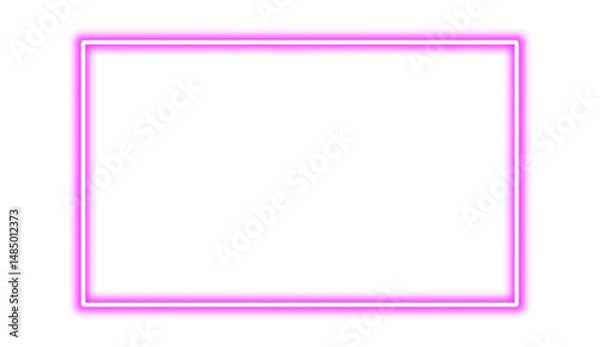 Fototapeta Pink neon rectangle shape frame. Vivid glowing Pink border isolated on transparent background. Shine glow light electric pink neon sign Banner, Mockup, presentation, Design element, PNG