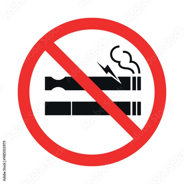 Obraz No smoking no vaping sign. Forbidden sign icon isolated on white background vector illustration. Cigarette, vape and smoke and in prohibition circle.