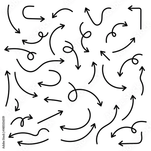 Obraz Set of simple lines hand drawn black arrows in various style