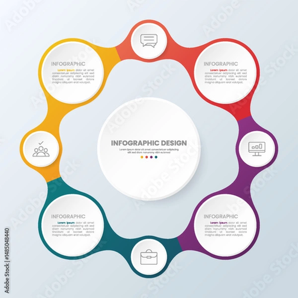 Obraz Connected circle infographic template with business icons