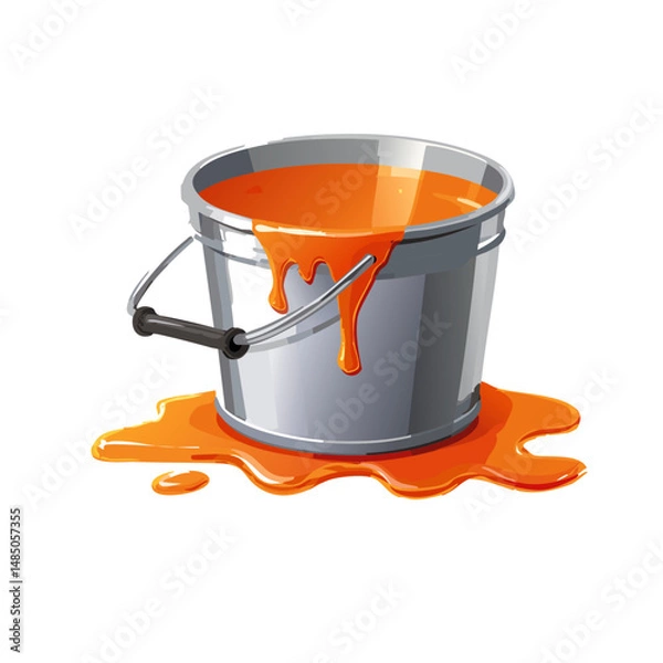 Obraz Bucket with orange paint, paint running out, isolated on transparent background, cut out Vector graphic design
