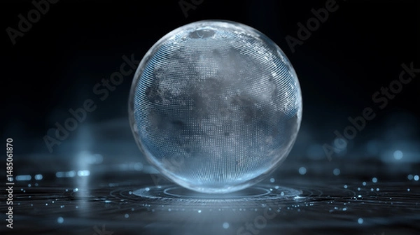 Fototapeta AI-Controlled Holographic Planet Orbit Simulation Over Digital Surface