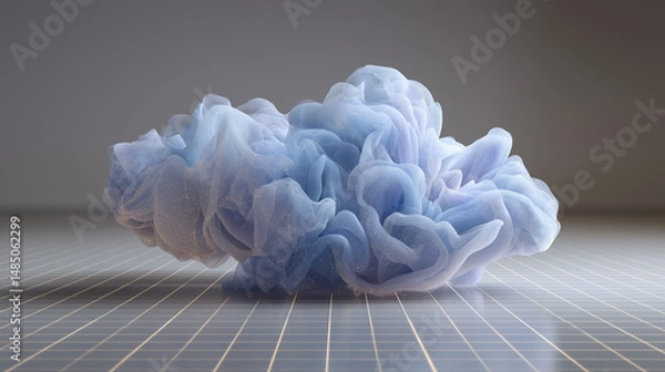 Obraz Soft Blue AI Visualization Cloud Expanding Over Neutral Grid Background